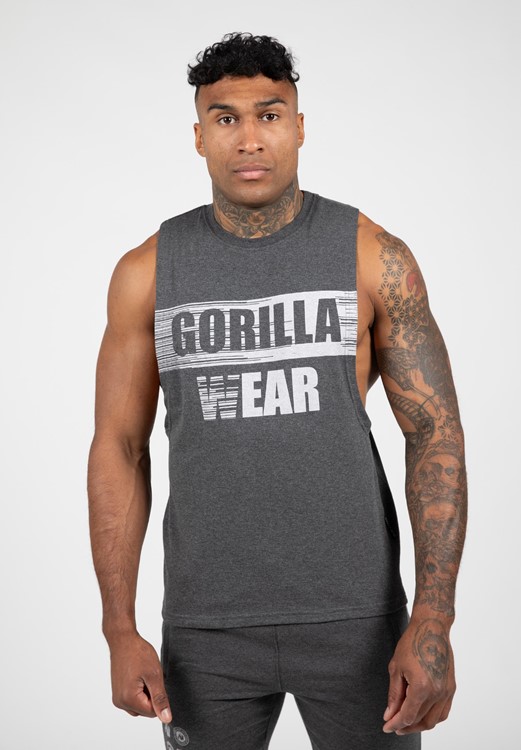 Lopez Drop Armhole Tank Top - Dark Gray Melange - 4XL