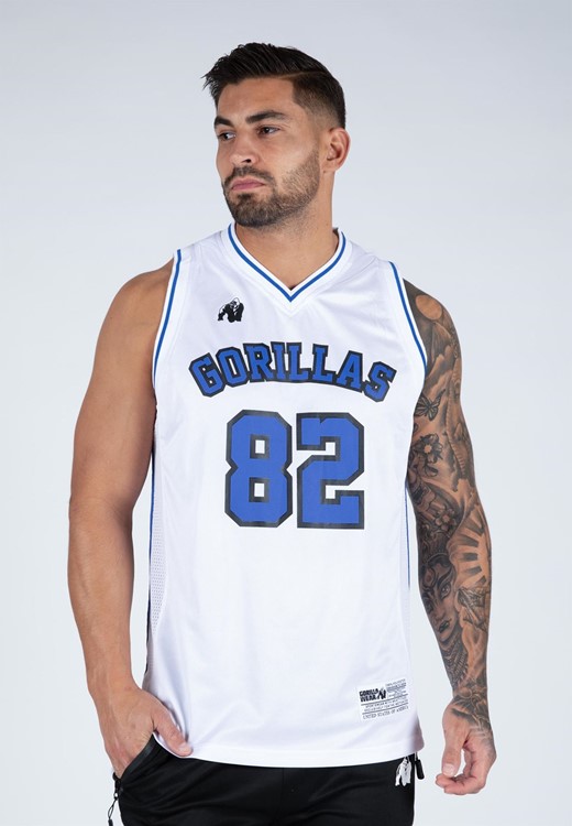 San Mateo Jersey Tank Top - White/Blue - S Gorilla Wear