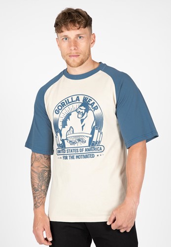 Logan Oversized T-Shirt - Beige/Blue - S