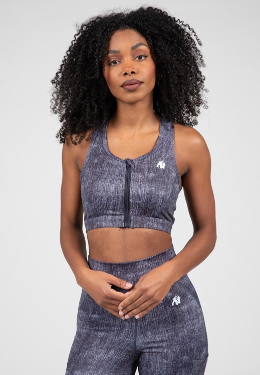 Camilla Zip-Front Sports Bra - Blue Denim - M