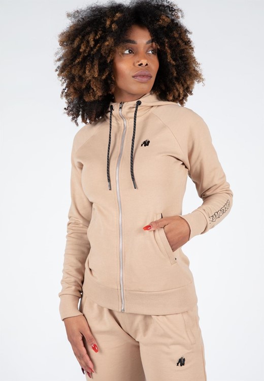 Marion Zipped Hoodie - Beige - M