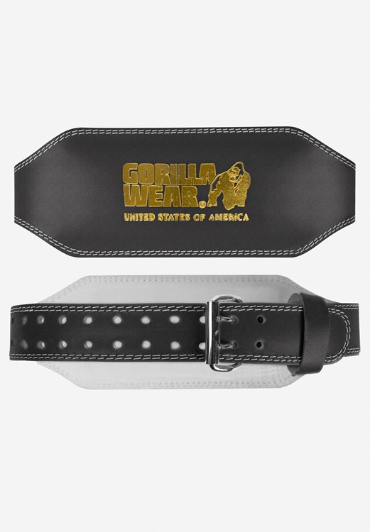 Gorilla Wear 6 Inch Padded Leather Lifting Belt - Black/Gold - 2XL/3XL