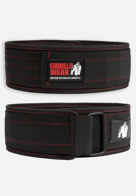 Gorilla Wear 4 Inch Nylon Lifting Belt - Black/Red Stitched - L/XL