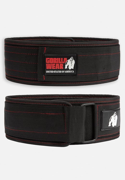 Gorilla Wear 4 Inch Nylon Lifting Belt - Black/Red Stitched - M/L