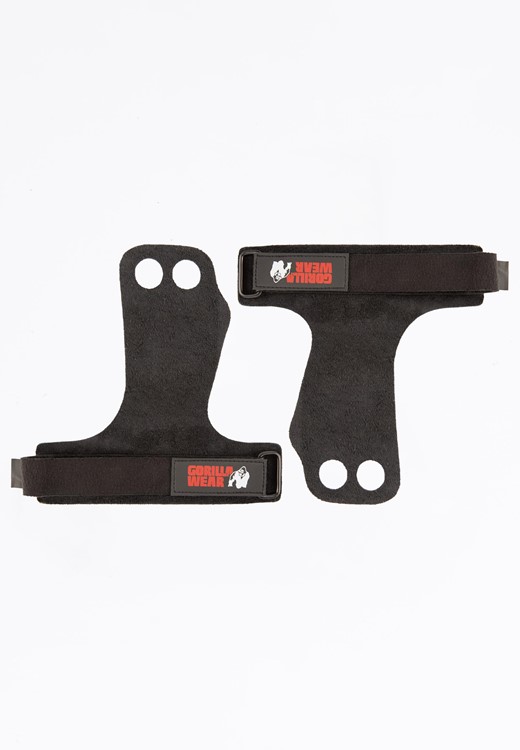 2-Hole Leather Lifting Grips - Black - L