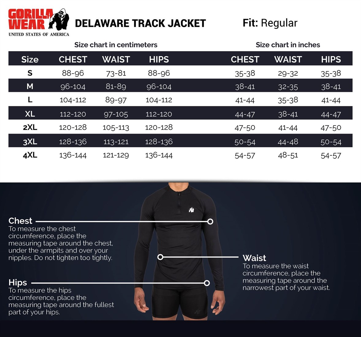 Delaware Track Jacket - Black - 4XL Gorilla Wear